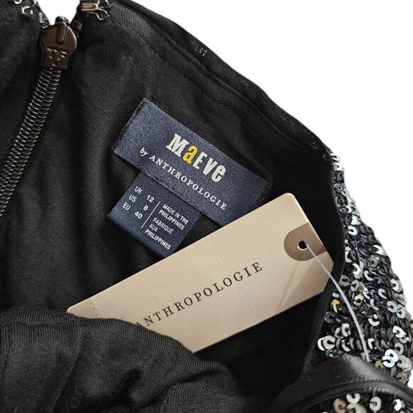 Anthropologie Maeve Sequin Halter Jumpsuit Black & Silver Wide Leg, Size 8, NWT - Picture 8 of 13